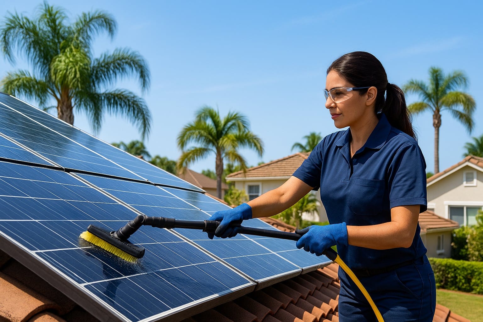 solar cleaning 22 woman cleaning solar panel