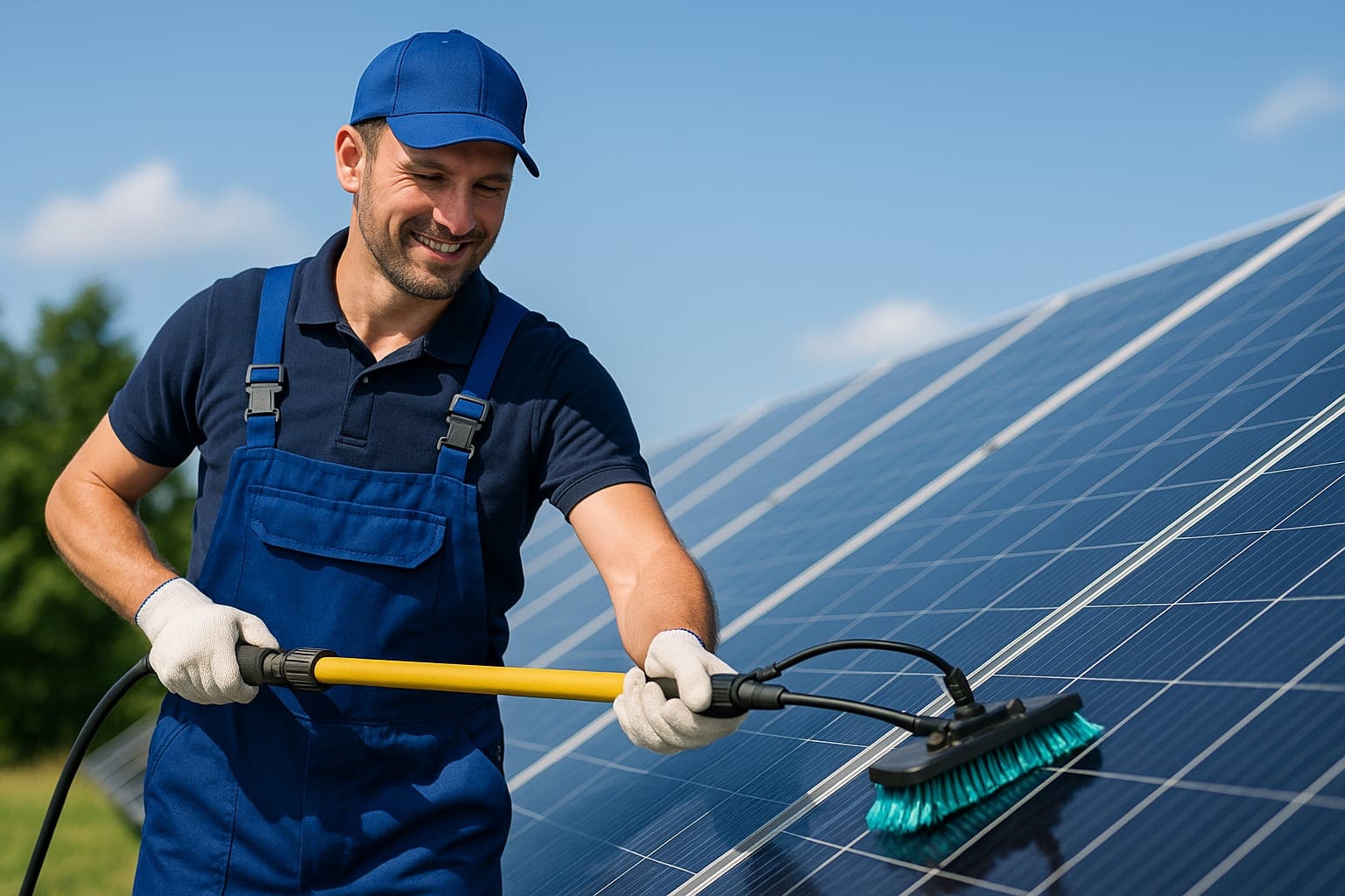 solar cleaning 4 man cleaning solar panel